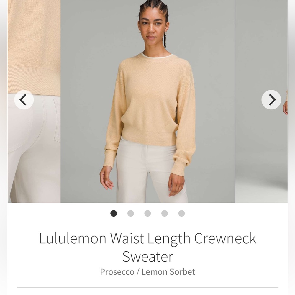 Lululemon Waist Length Crewneck Sweater
Prosecco / Lemon Sorbet
